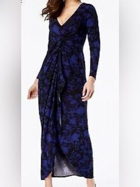 Thalia Sodi Blue & Black Floral Twist-Front Maxi Tulip Dress Womens XL